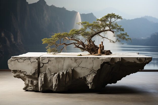 Natural Stone and Wood Table: A Statement of Elegance and Strength