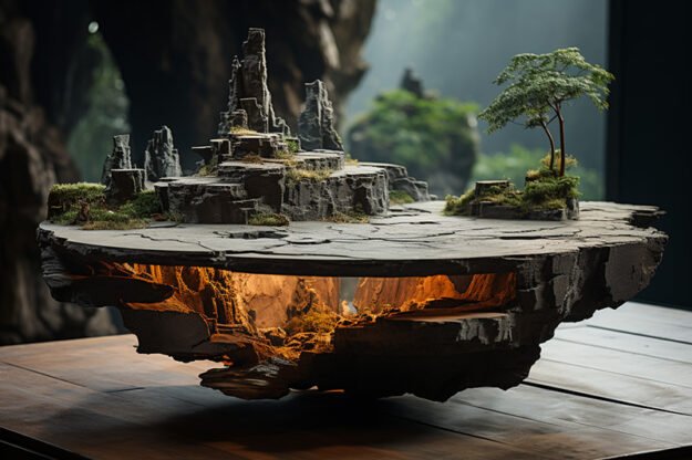Natural Stone and Wood Table