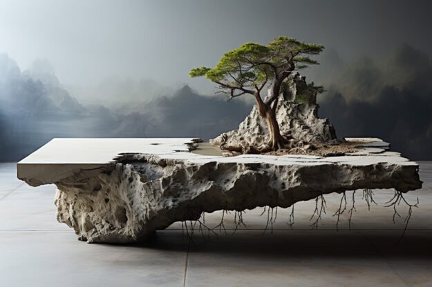 Natural Stone and Wood Table