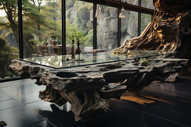 Natural Stone and Wood Table: Elevate Your Space with Timeless Elegance