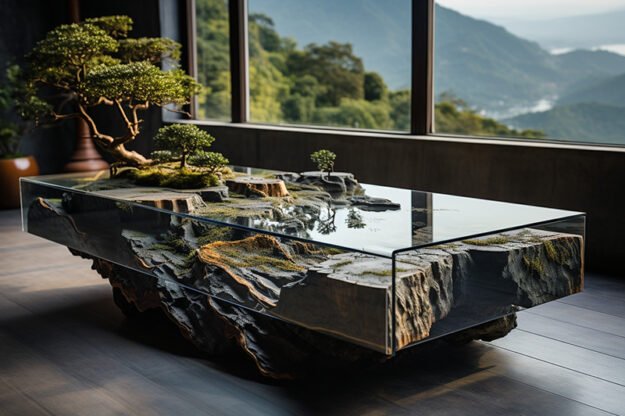 Natural Stone and Wood Table: A Timeless Design Statement