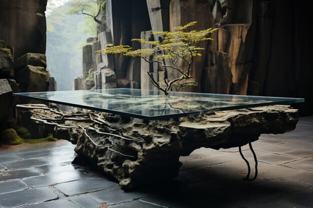 Natural Stone and Wood Table