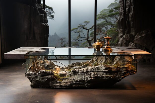 Natural Stone and Wood Table