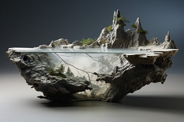 Natural Stone and Wood Table