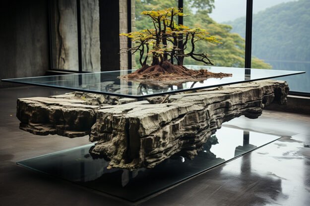 Natural Stone and Wood Table