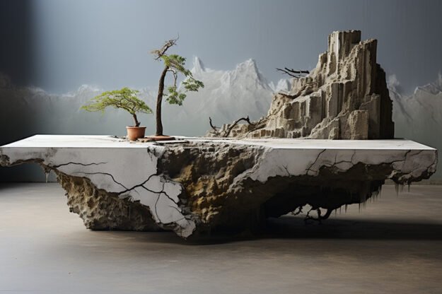 Natural Stone and Wood Table -
