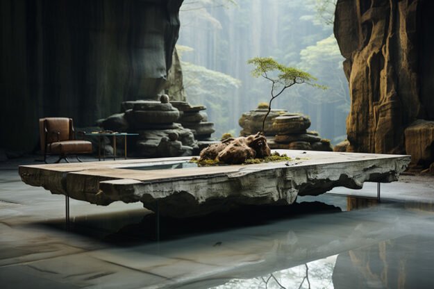 Natural Stone and Wood Table