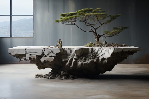 Natural Stone and Wood Table