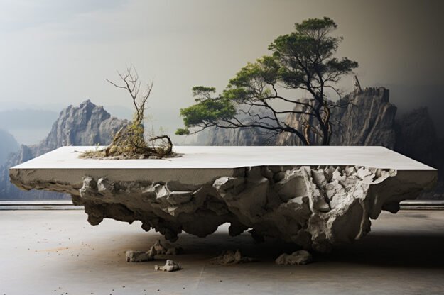 Natural Stone and Wood Table