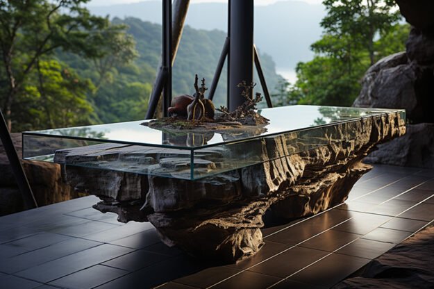 Natural Stone and Wood Table