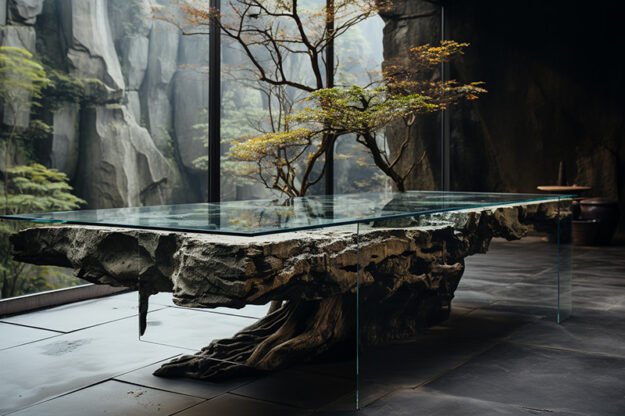 Natural Stone and Wood Table
