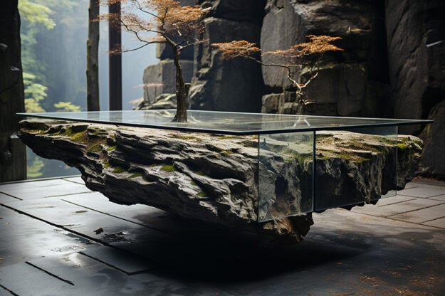 Natural Stone and Wood Table
