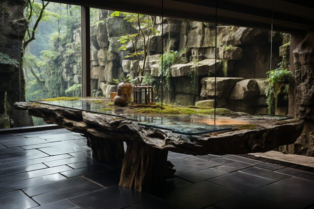 Natural Stone and Wood Table