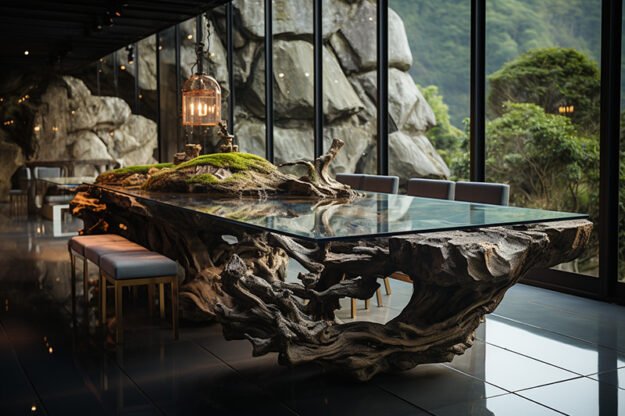 Natural Stone and Wood Table -
