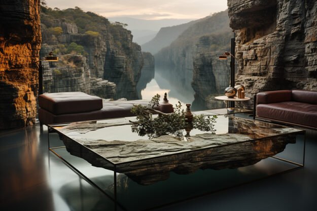 Natural Stone and Wood Table