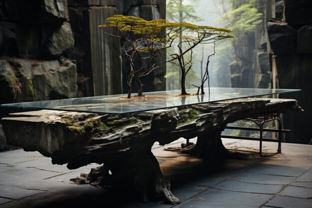 Natural Stone and Wood Table: Crafted Elegance for Your Home