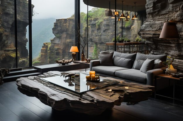 Natural Stone and Wood Table: Elevate Your Living Space