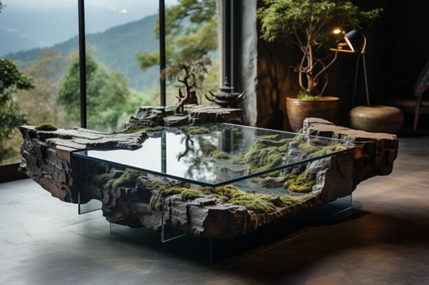 Natural Stone and Wood Table