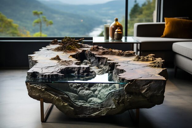 Natural Stone and Wood Table