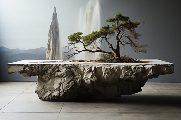 Natural Stone and Wood Table