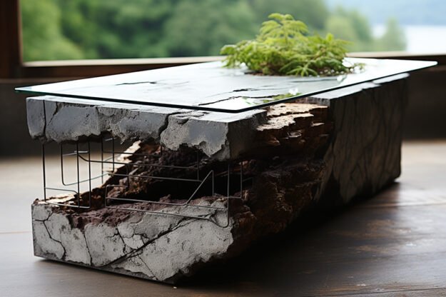 Natural Stone and Wood Table