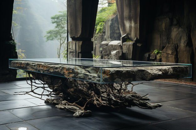 Natural Stone and Wood Table