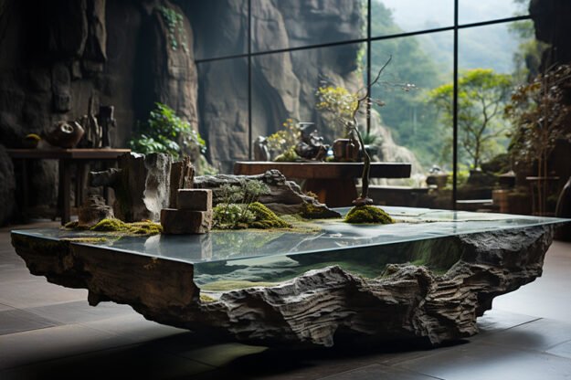 Natural Stone and Wood Table
