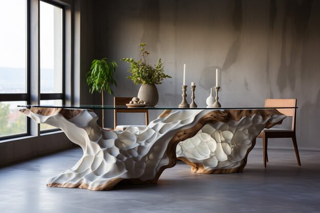 Natural Stone and Wood Table -