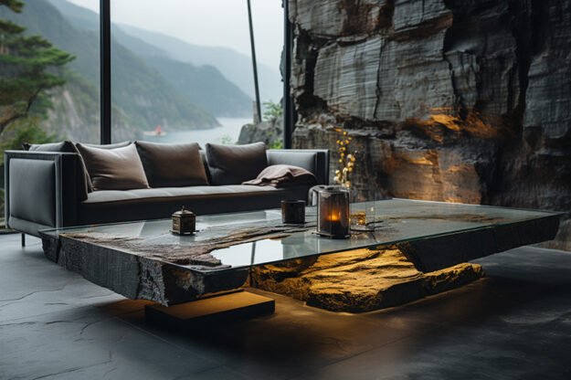 Natural Stone and Wood Table