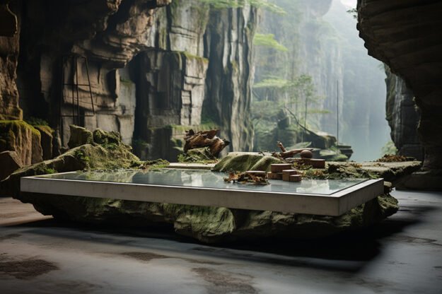 Natural Stone and Wood Table -