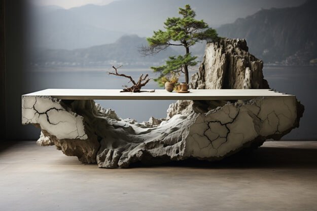 Natural Stone and Wood Table