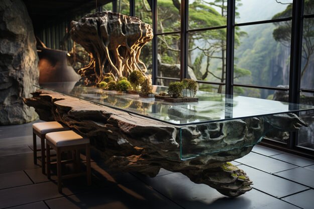 Natural Stone and Wood Table: Elevate Your Space with Timeless Elegance