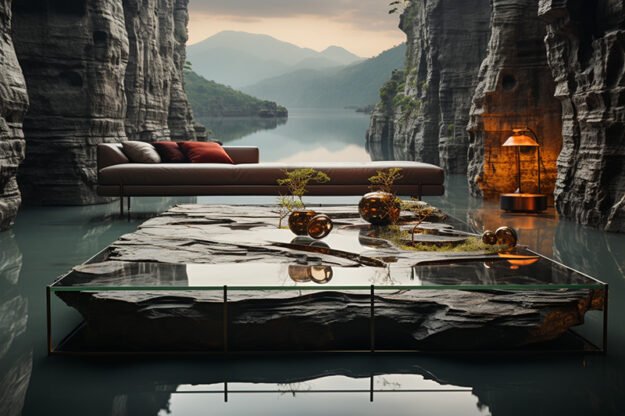 Natural Stone and Wood Table – Elevate Your Space