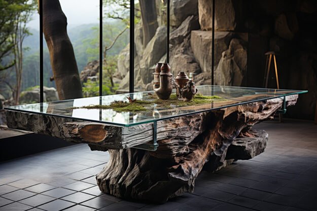 Natural Stone and Wood Table: A Fusion of Nature and Elegance