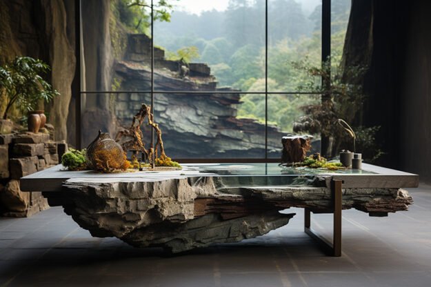 Natural Stone and Wood Table