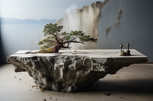 Natural Stone and Wood Table