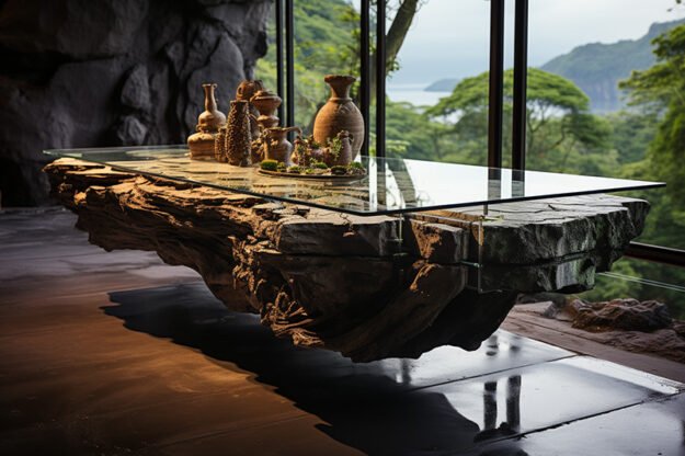 Natural Stone and Wood Table