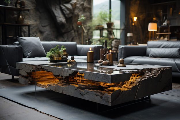 Natural Stone and Wood Table: Elevate Your Living Space