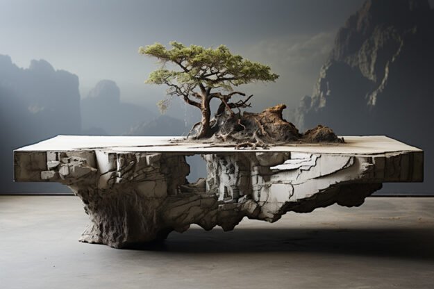 Natural Stone and Wood Table