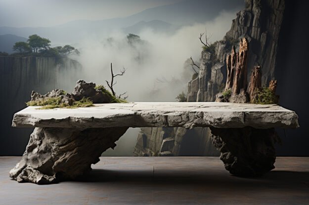 Natural Stone and Wood Table