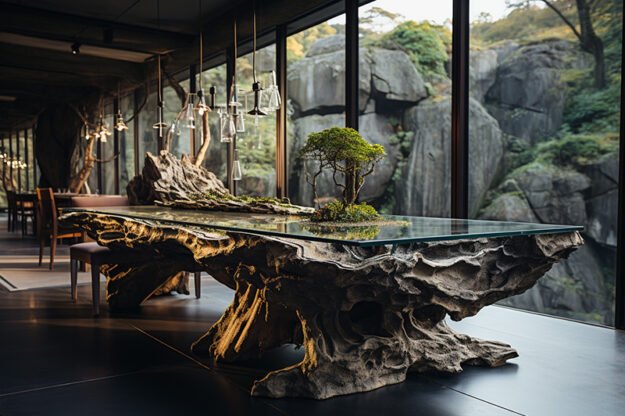 Natural Stone and Wood Table: A Timeless Signature Piece