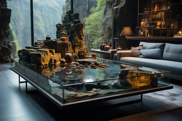 Natural Stone and Wood Table