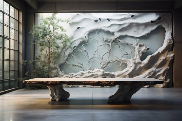 Natural Stone and Wood Table –