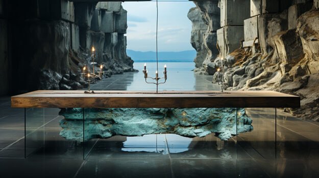 Natural Stone and Wood Table