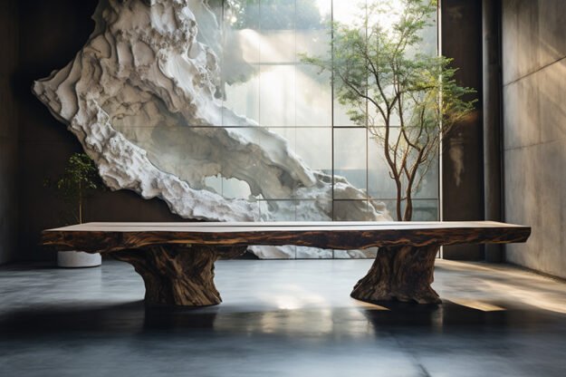 Natural Stone and Wood Table -