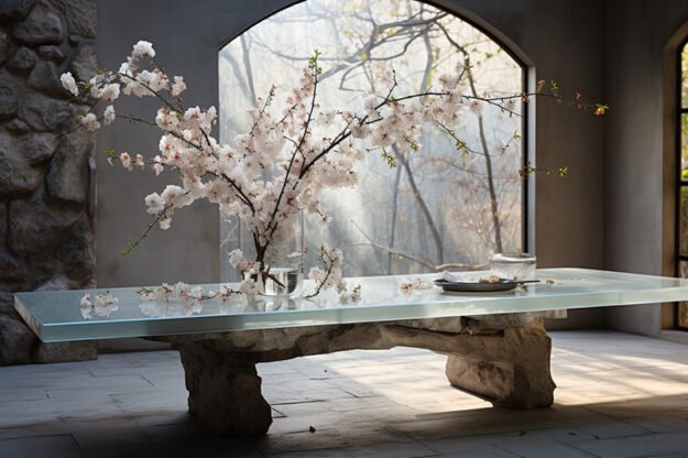 Natural Stone and Wood Table |