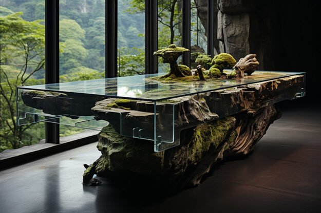 Natural Stone and Wood Table