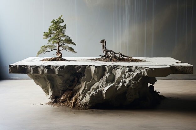 Natural Stone and Wood Table