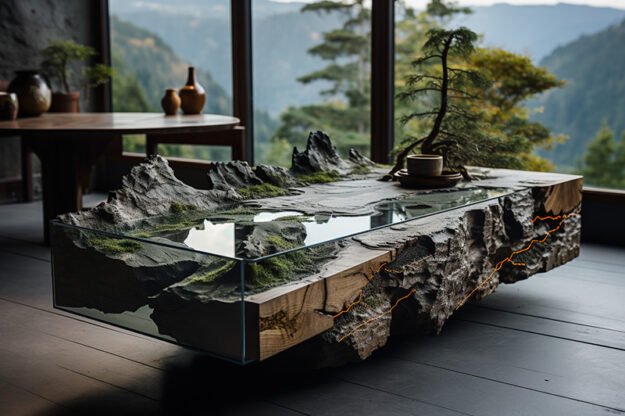 Natural Stone and Wood Table