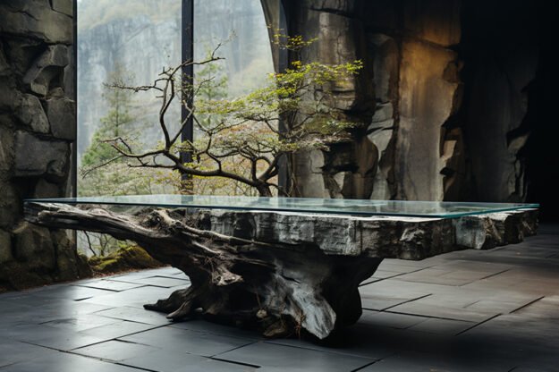 Natural Stone and Wood Table